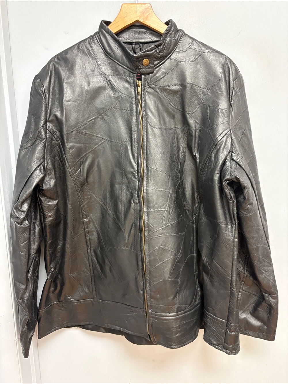 Andrew Michael Black Genuine Leather Jacket 1XL Plus Size Zip Front Moto Jacket